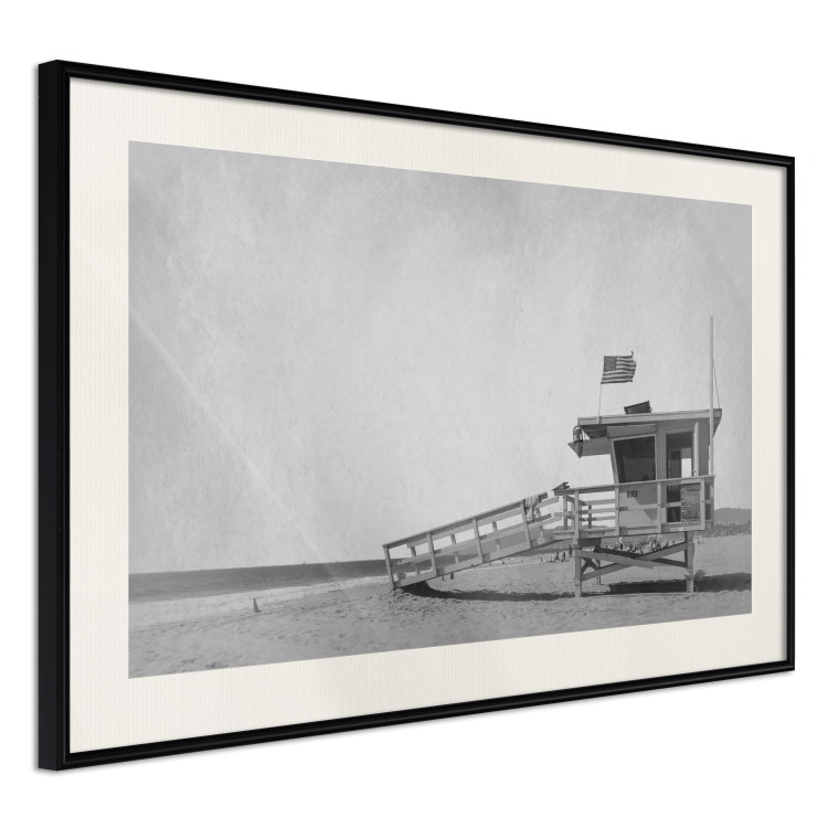 Wall Poster Lifeguard Tower with USA Flag - black and white shot with beach and ocean 116348 additionalImage 3