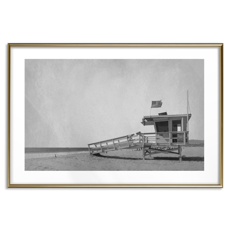 Wall Poster Lifeguard Tower with USA Flag - black and white shot with beach and ocean 116348 additionalImage 16