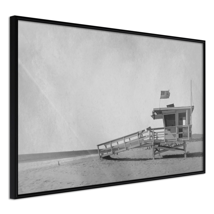 Wall Poster Lifeguard Tower with USA Flag - black and white shot with beach and ocean 116348 additionalImage 10