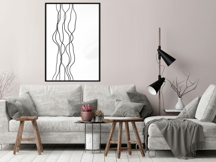 Wall Poster Hanging Ropes - minimalist black and white abstraction in wavy lines 117348 additionalImage 5