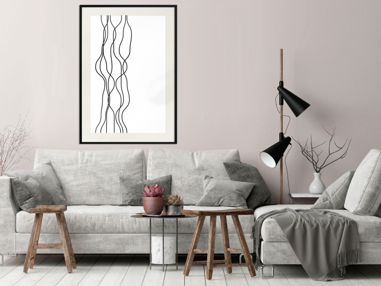 Wall Poster Hanging Ropes - minimalist black and white abstraction in wavy lines 117348 additionalImage 21