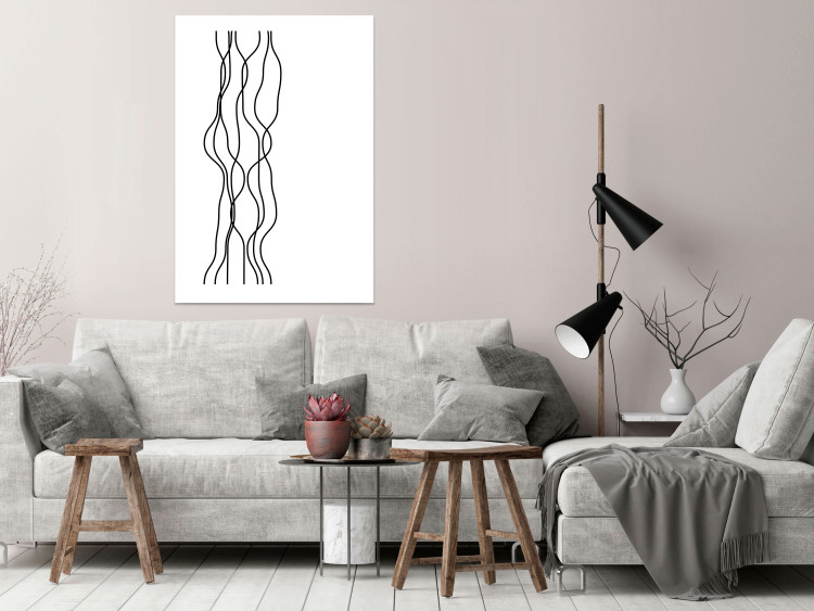 Wall Poster Hanging Ropes - minimalist black and white abstraction in wavy lines 117348 additionalImage 2