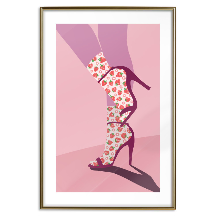 Poster Strawberry Socks - silhouette of female legs in pastel color 123348 additionalImage 16