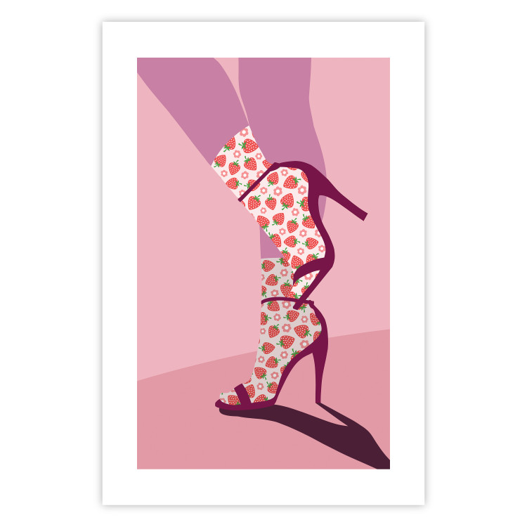 Poster Strawberry Socks - silhouette of female legs in pastel color 123348 additionalImage 25