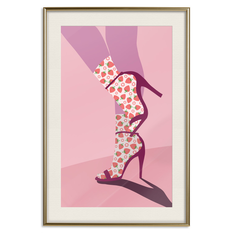 Poster Strawberry Socks - silhouette of female legs in pastel color 123348 additionalImage 19