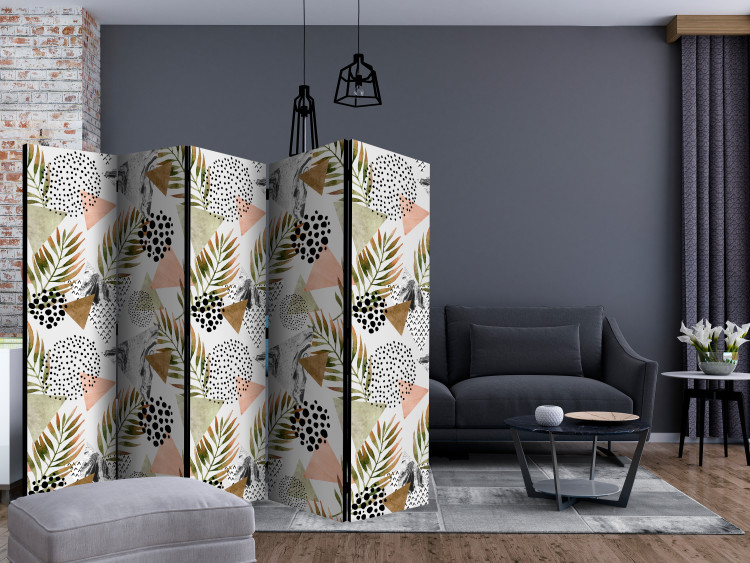 Folding Screen Tropical Geometry II (5-piece) - colorful composition with palm trees 124248 additionalImage 4