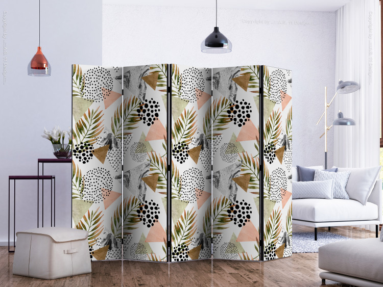 Folding Screen Tropical Geometry II (5-piece) - colorful composition with palm trees 124248 additionalImage 2