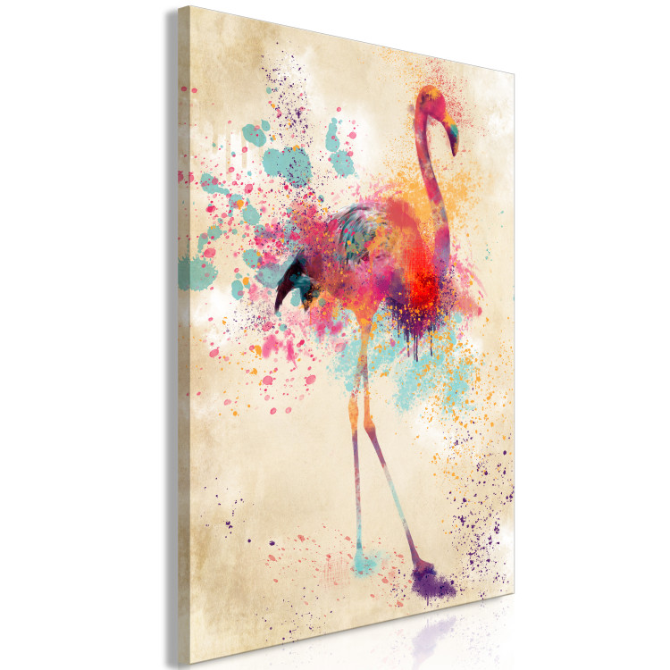 Canvas Art Print Watercolor Flamingo (1-part) vertical - futuristic colorful bird 128848 additionalImage 2
