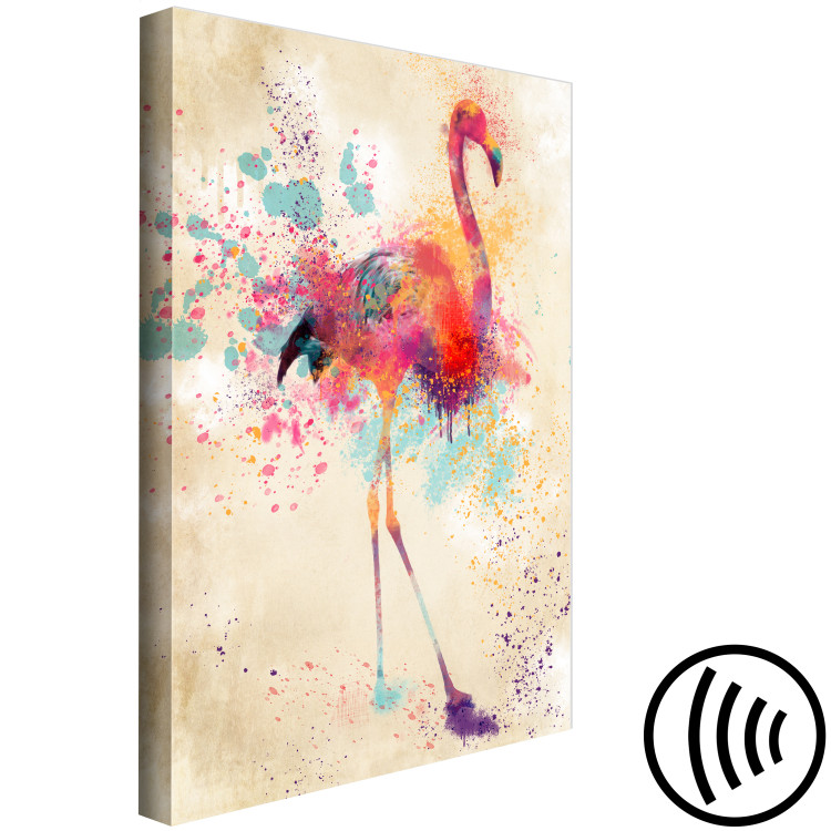 Canvas Art Print Watercolor Flamingo (1-part) vertical - futuristic colorful bird 128848 additionalImage 6