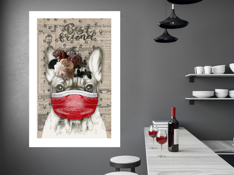 Wall Poster Rufio - humorous fantasy with a purebred dog in a mask and text in the background 129148 additionalImage 3