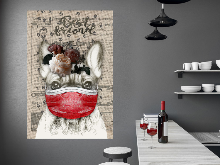 Wall Poster Rufio - humorous fantasy with a purebred dog in a mask and text in the background 129148 additionalImage 4