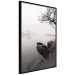 Wall Poster Harbor Under the Tree - black and white misty lake landscape with a boat 130348 additionalThumb 5
