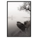 Wall Poster Harbor Under the Tree - black and white misty lake landscape with a boat 130348 additionalThumb 18