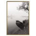 Wall Poster Harbor Under the Tree - black and white misty lake landscape with a boat 130348 additionalThumb 21
