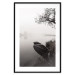 Wall Poster Harbor Under the Tree - black and white misty lake landscape with a boat 130348 additionalThumb 17