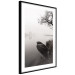 Wall Poster Harbor Under the Tree - black and white misty lake landscape with a boat 130348 additionalThumb 2