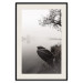 Wall Poster Harbor Under the Tree - black and white misty lake landscape with a boat 130348 additionalThumb 19