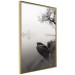 Wall Poster Harbor Under the Tree - black and white misty lake landscape with a boat 130348 additionalThumb 8