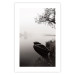 Wall Poster Harbor Under the Tree - black and white misty lake landscape with a boat 130348 additionalThumb 25