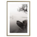 Wall Poster Harbor Under the Tree - black and white misty lake landscape with a boat 130348 additionalThumb 16
