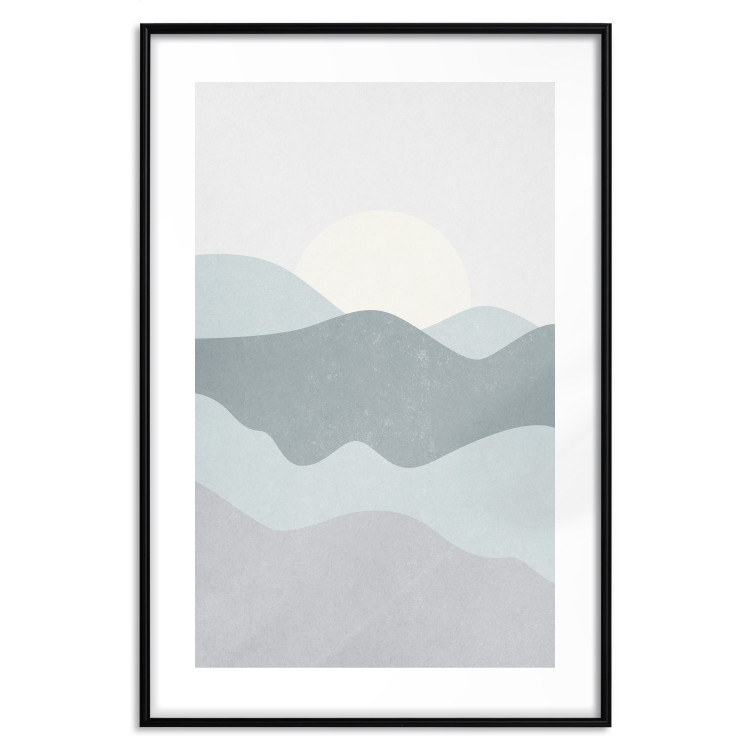Poster Sun over Mountains - abstract gray landscape of hills with sun 130548 additionalImage 17