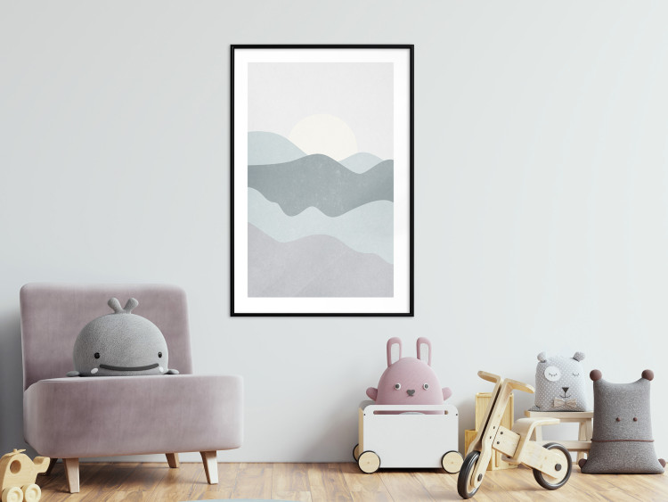 Poster Sun over Mountains - abstract gray landscape of hills with sun 130548 additionalImage 23