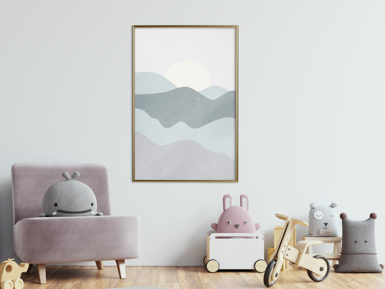 Poster Sun over Mountains - abstract gray landscape of hills with sun 130548 additionalImage 7