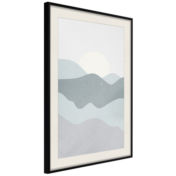 Poster Sun over Mountains - abstract gray landscape of hills with sun 130548 additionalImage 2