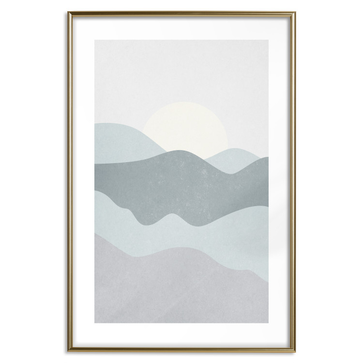 Poster Sun over Mountains - abstract gray landscape of hills with sun 130548 additionalImage 16