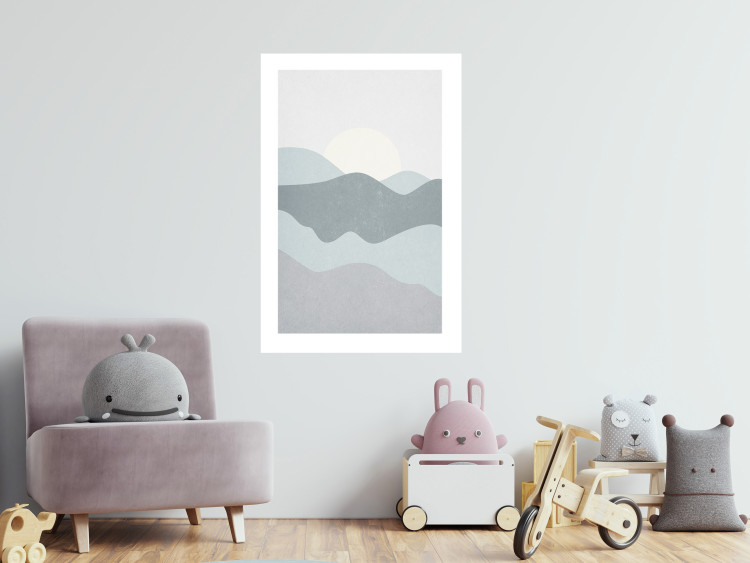 Poster Sun over Mountains - abstract gray landscape of hills with sun 130548 additionalImage 5