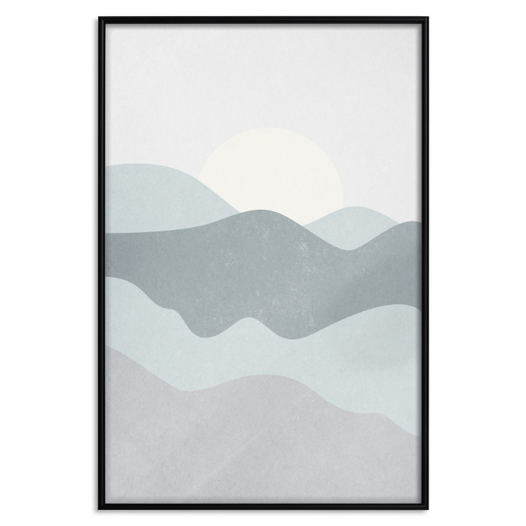 Poster Sun over Mountains - abstract gray landscape of hills with sun 130548 additionalImage 18