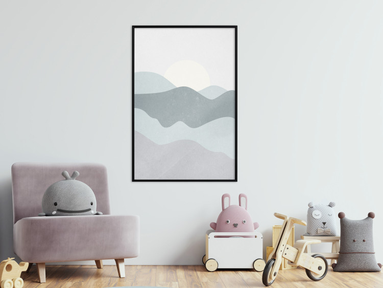 Poster Sun over Mountains - abstract gray landscape of hills with sun 130548 additionalImage 6
