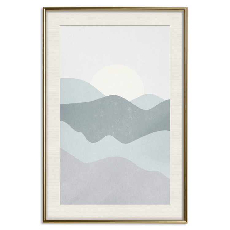 Poster Sun over Mountains - abstract gray landscape of hills with sun 130548 additionalImage 20