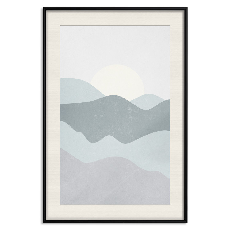 Poster Sun over Mountains - abstract gray landscape of hills with sun 130548 additionalImage 19