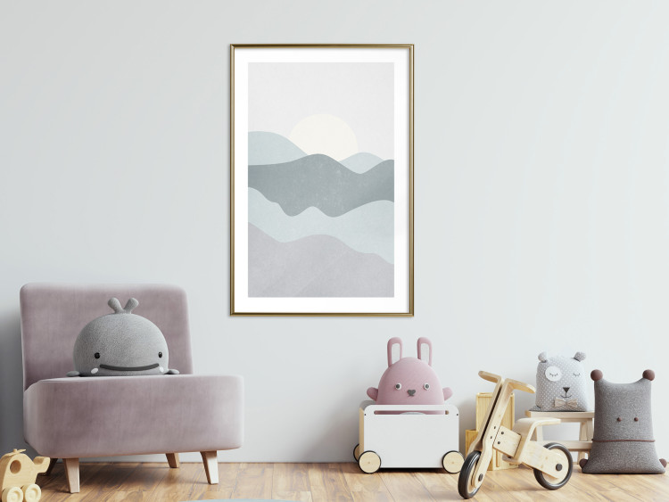 Poster Sun over Mountains - abstract gray landscape of hills with sun 130548 additionalImage 15