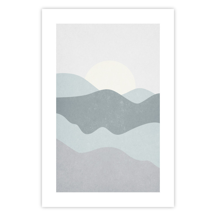 Poster Sun over Mountains - abstract gray landscape of hills with sun 130548 additionalImage 25