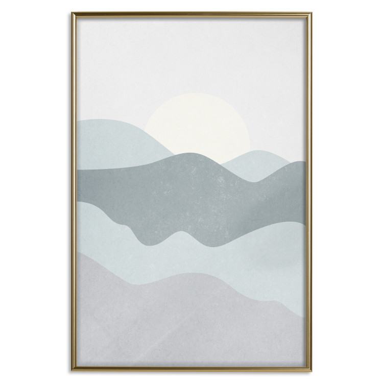 Poster Sun over Mountains - abstract gray landscape of hills with sun 130548 additionalImage 21