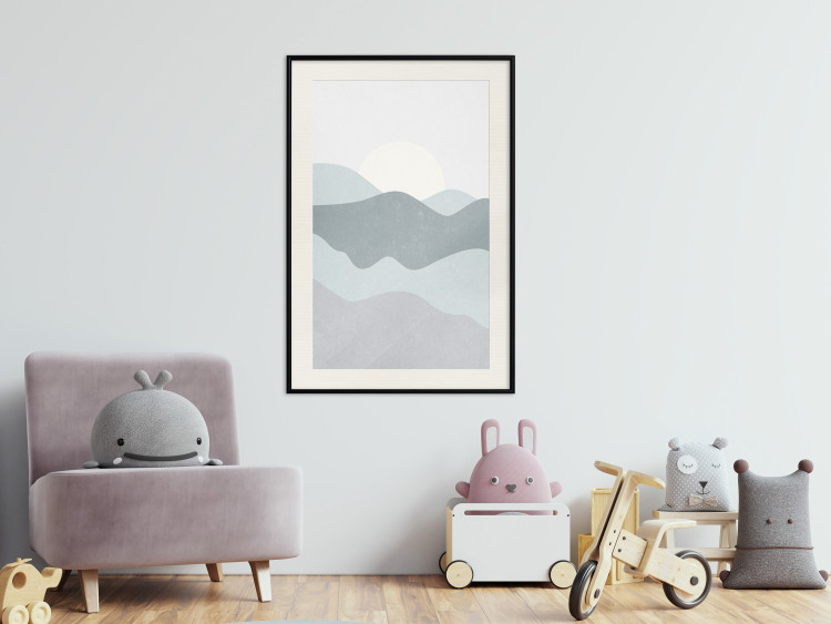 Poster Sun over Mountains - abstract gray landscape of hills with sun 130548 additionalImage 24