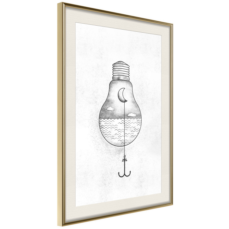 Poster Anchored Moon - white light bulb composition with sea and moon 131948 additionalImage 3