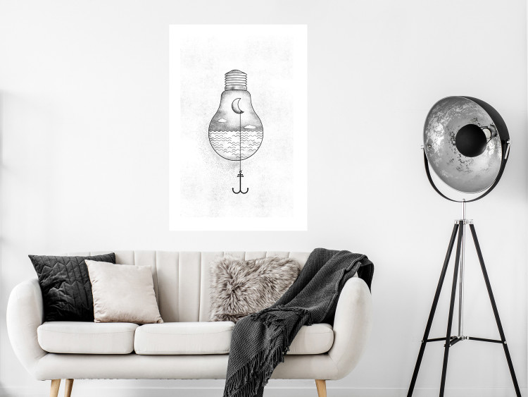 Poster Anchored Moon - white light bulb composition with sea and moon 131948 additionalImage 5