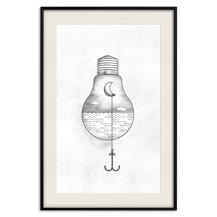 Poster Anchored Moon - white light bulb composition with sea and moon 131948 additionalImage 23