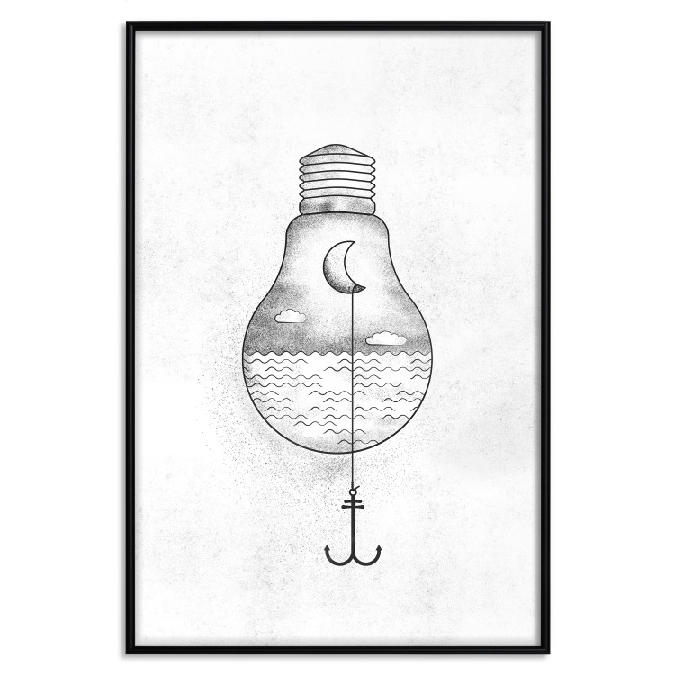 Poster Anchored Moon - white light bulb composition with sea and moon 131948 additionalImage 18