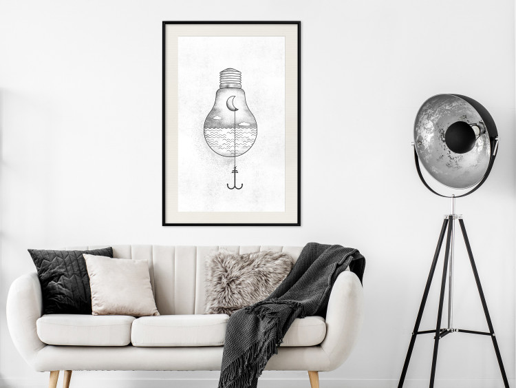 Poster Anchored Moon - white light bulb composition with sea and moon 131948 additionalImage 20