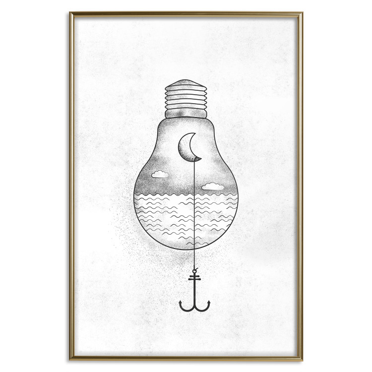 Poster Anchored Moon - white light bulb composition with sea and moon 131948 additionalImage 24