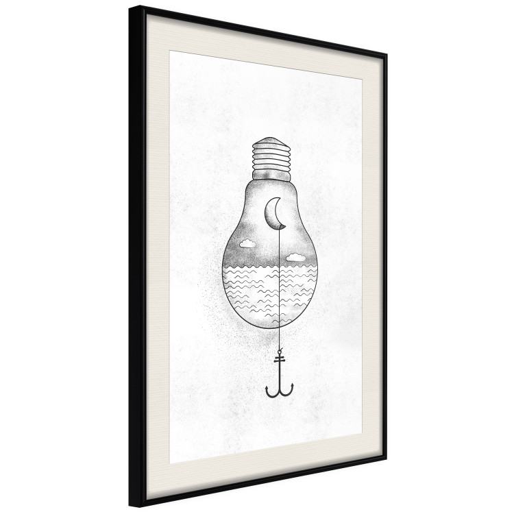Poster Anchored Moon - white light bulb composition with sea and moon 131948 additionalImage 2