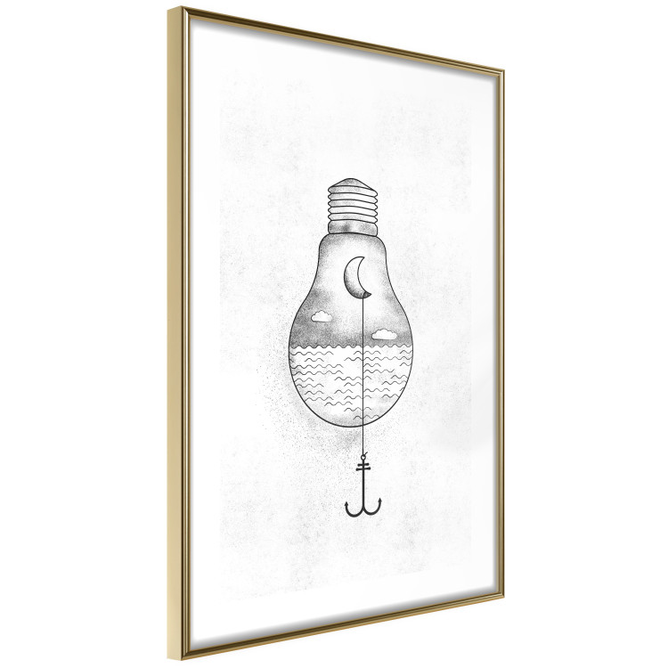 Poster Anchored Moon - white light bulb composition with sea and moon 131948 additionalImage 9