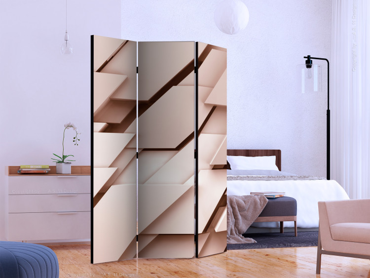 Folding Screen Think Pink (3-piece) - pink abstraction in geometric figures 133048 additionalImage 2