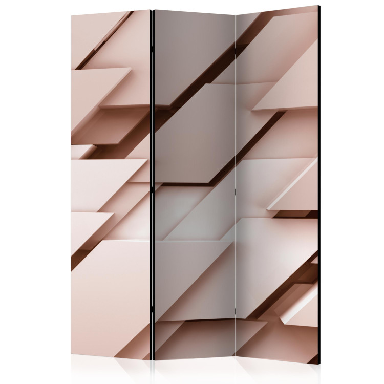 Folding Screen Think Pink (3-piece) - pink abstraction in geometric figures 133048