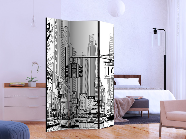 Room Divider Screen On the Streets of New York (3-piece) - black and white architecture 133148 additionalImage 2