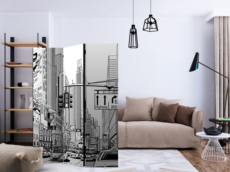 Room Divider Screen On the Streets of New York (3-piece) - black and white architecture 133148 additionalImage 4